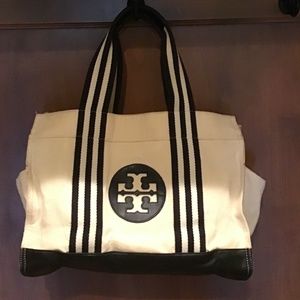 Tory Burch canvas and leather handbag